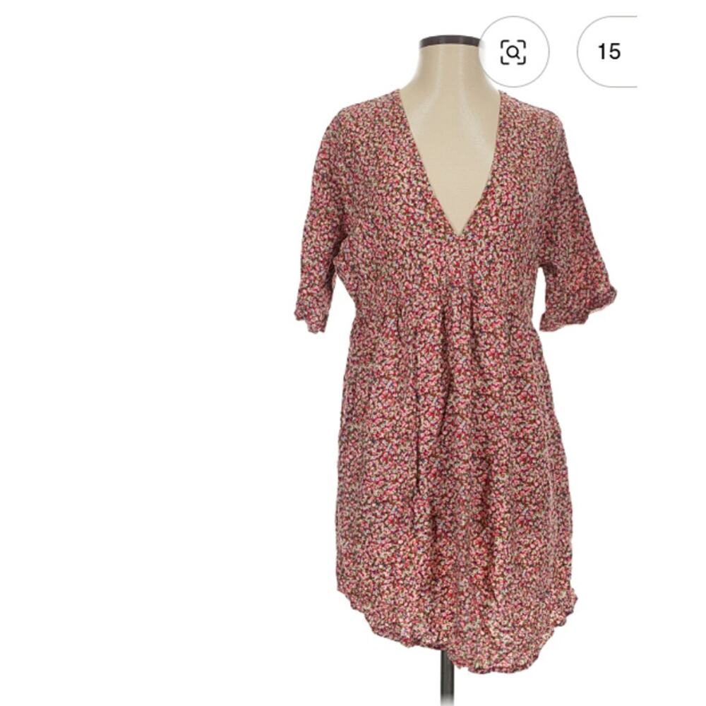 Natural Life Floral Mini Dress XS/S Boho Cottagecore Puff Sleeve Pocket Dress - Picture 3 of 9